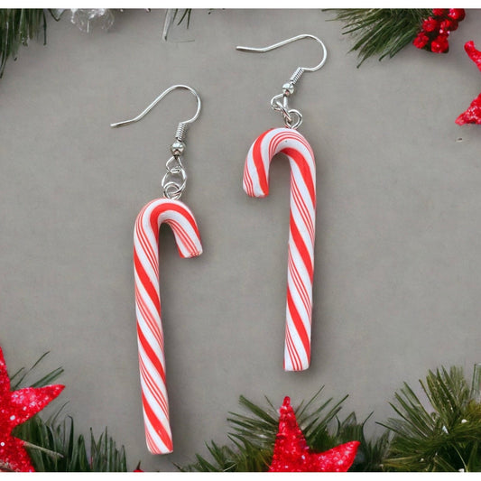 Candy Cane Earrings - Red/White