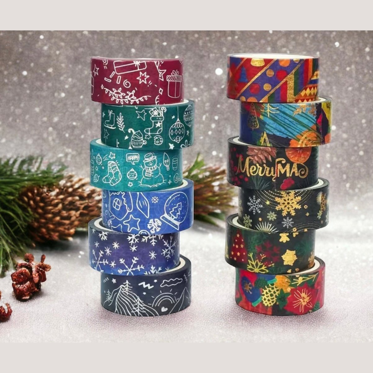 Christmas Paper Washi Tape - 12 Rolls