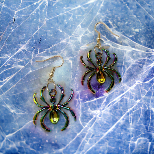 Rainbow Holographic Spiders Earrings