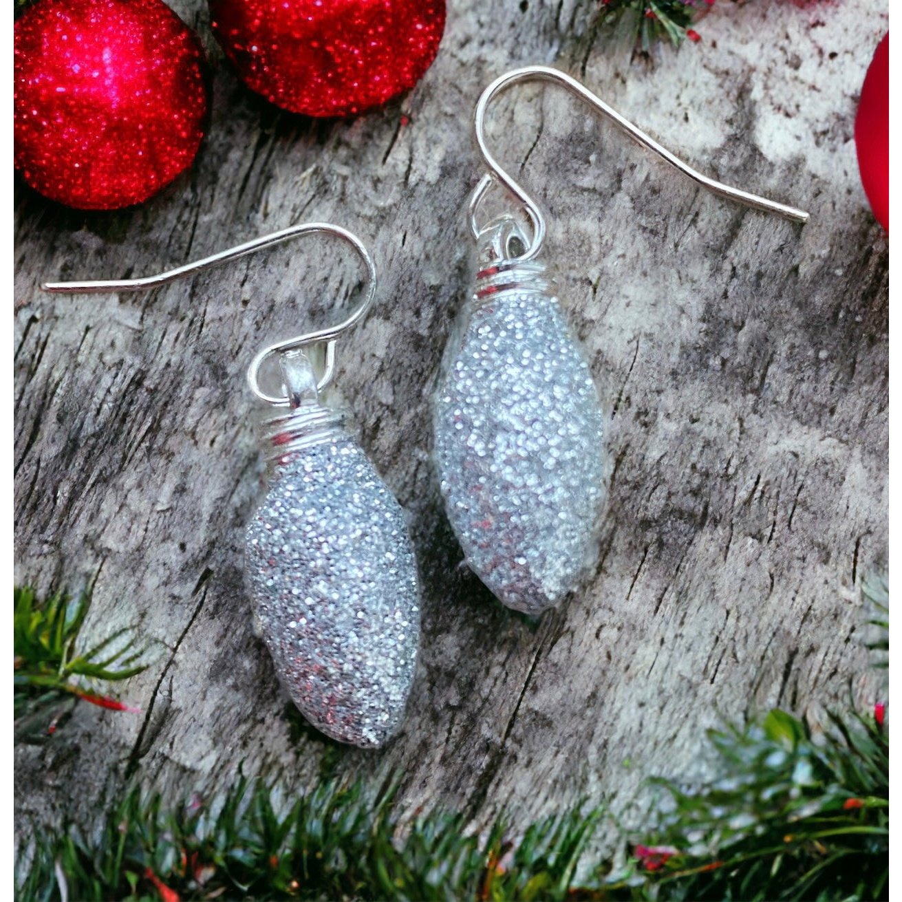 Christmas Bauble Earrings - Silver