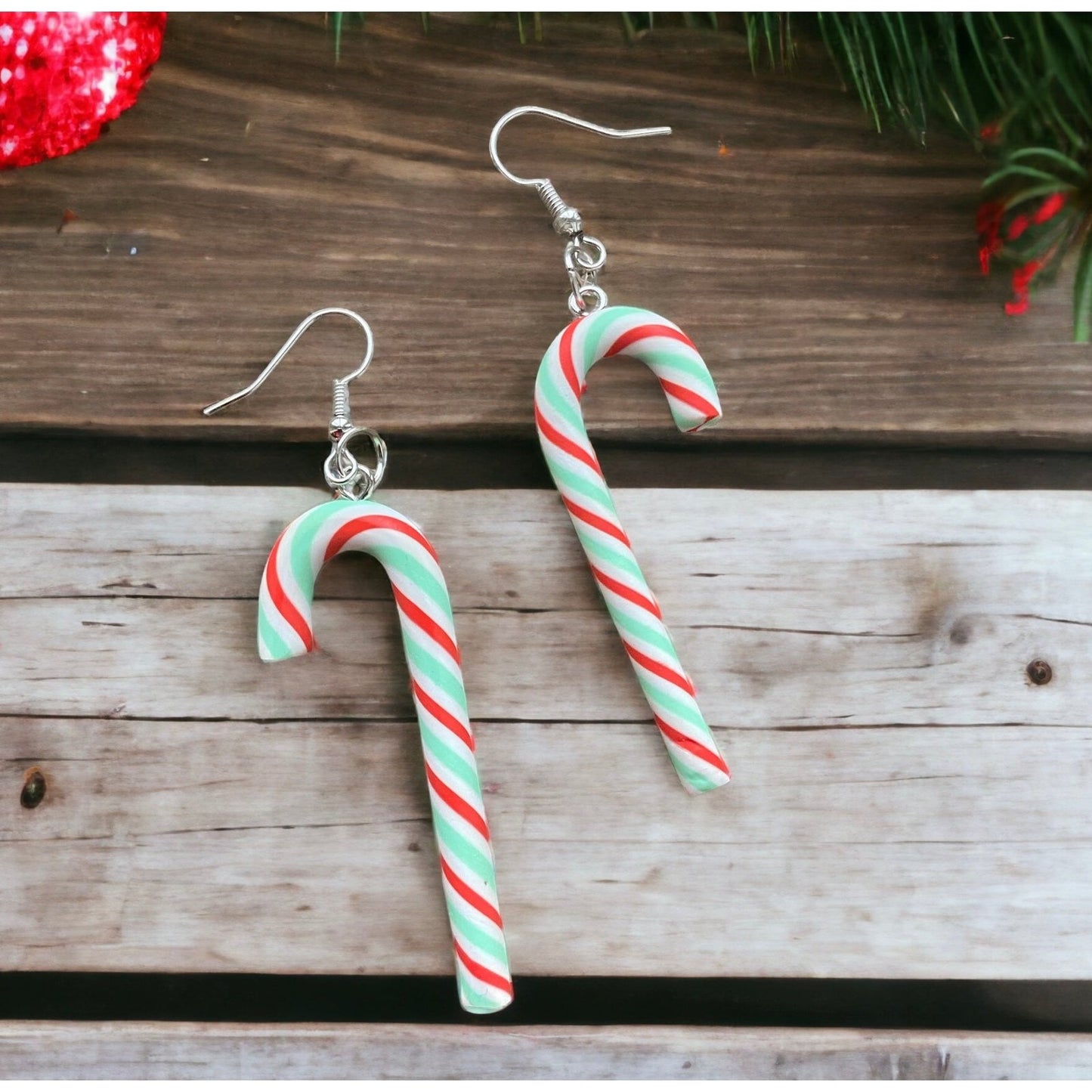 Candy Cane Earrings - Red, White & Green