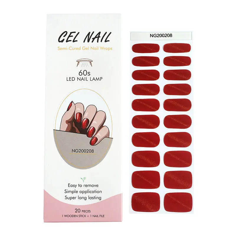 BeauMama Cats Eye Red Semi Cured Gel Nail Wraps