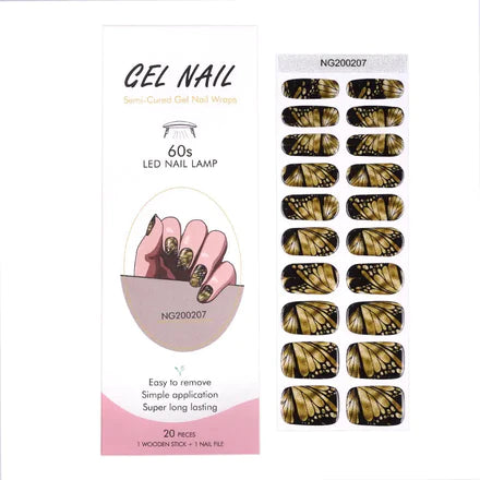 BeauMama Golden Butterfly Semi Cured Gel Nail Wraps