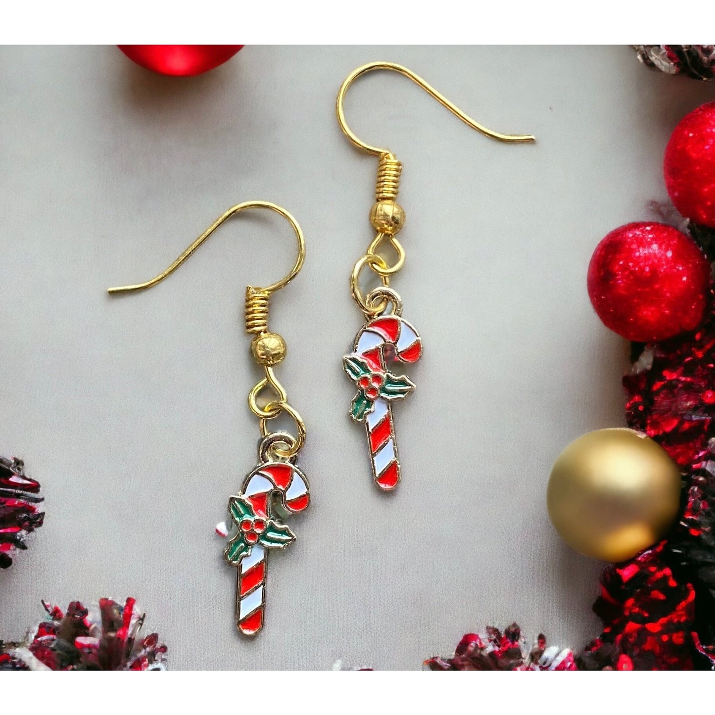 Jolly Holly Candy Cane Earrings