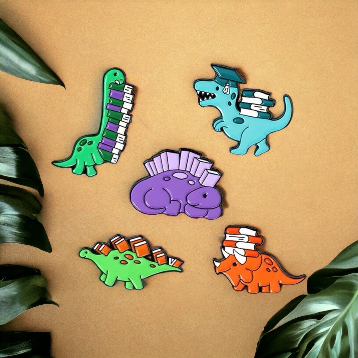 Bookish Dino Enamel Pins