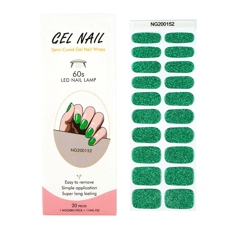 BeauMama Emerald Glitter Semi Cured Gel Nail Wraps