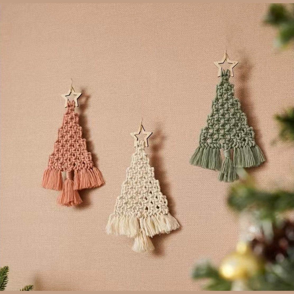 Christmas Macrame Kit - Pink/Cream/Green