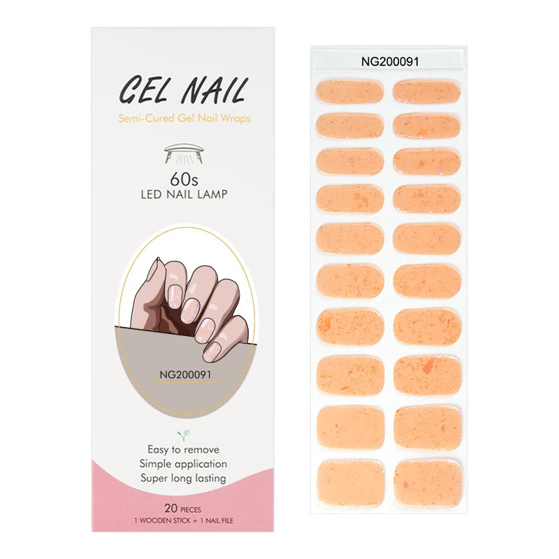 BeauMama Peach Brocade Semi Cured Gel Nail Wraps