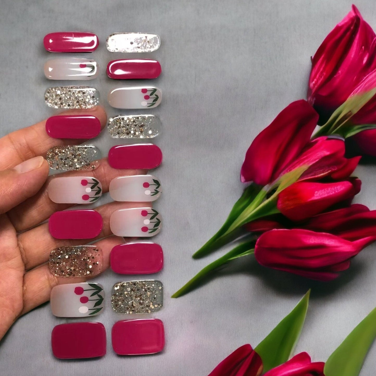 BeauMama Tulip Love Semi Cured Gel Nail Wraps