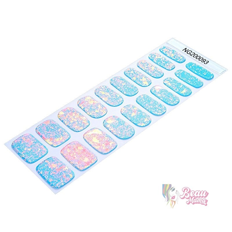 BeauMama Blue Brocade Semi Cured Gel Nail Wraps