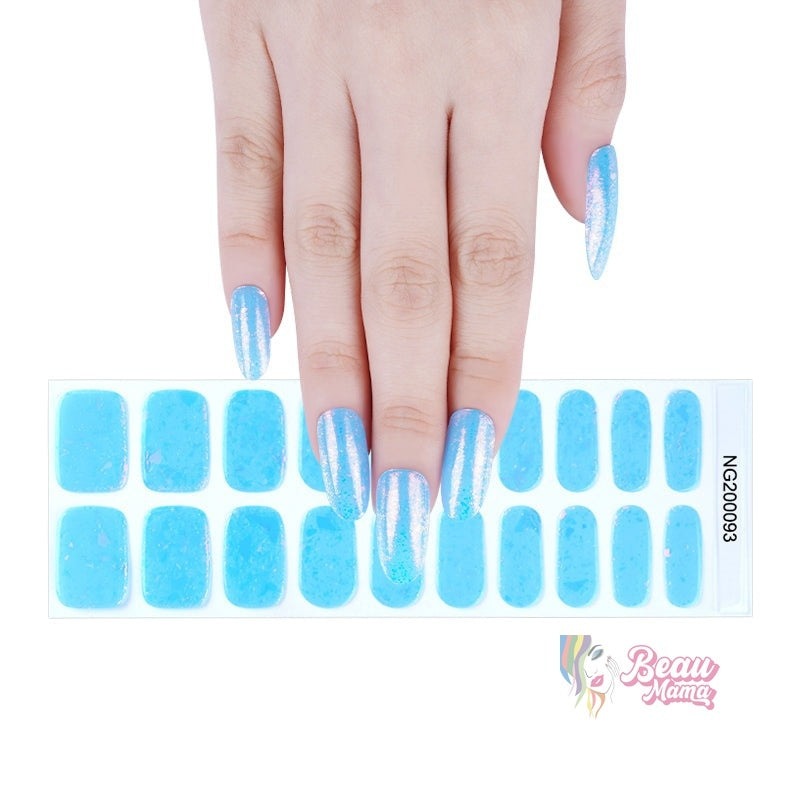 BeauMama Blue Brocade Semi Cured Gel Nail Wraps