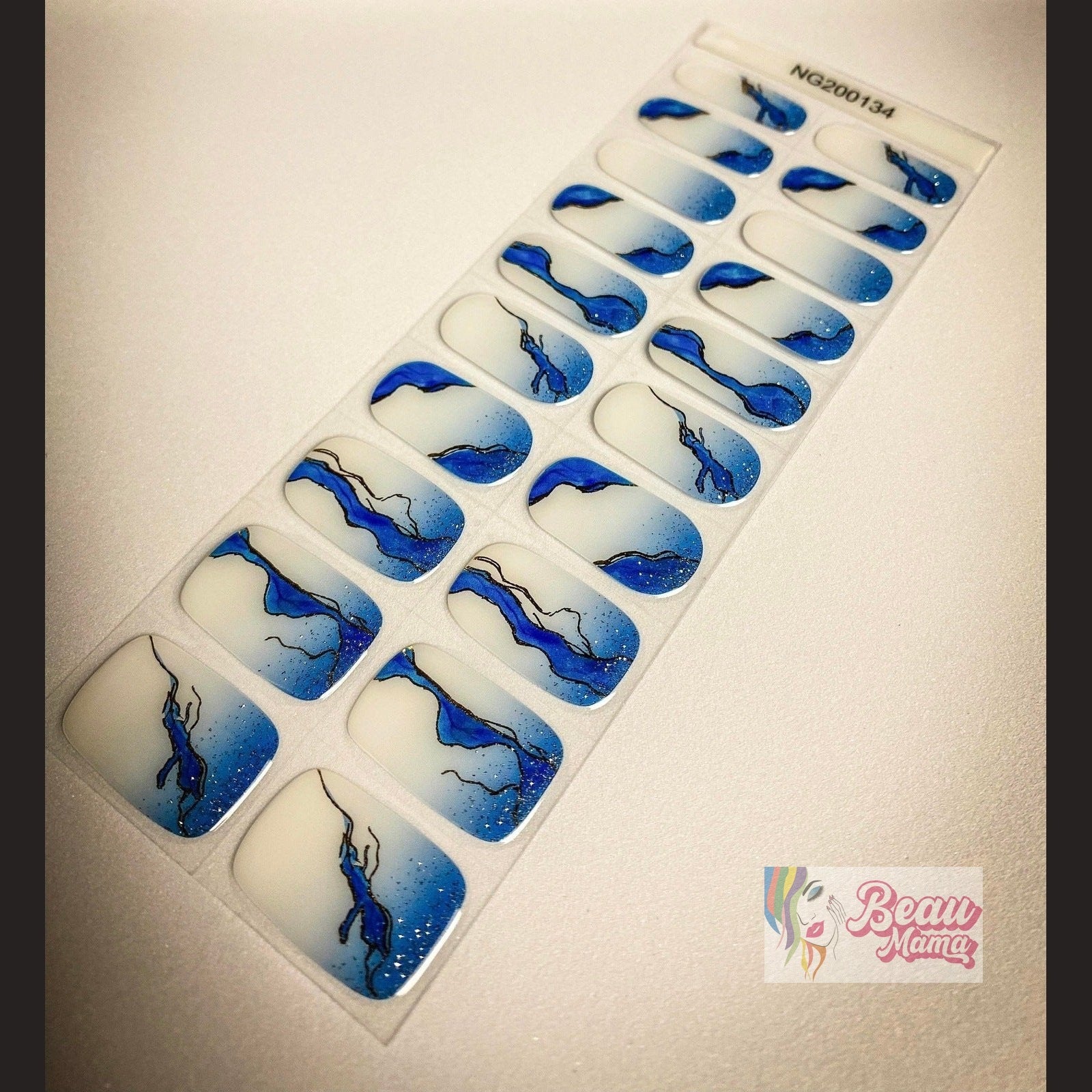 BeauMama Blue Geode Semi Cured Gel Nail Wraps