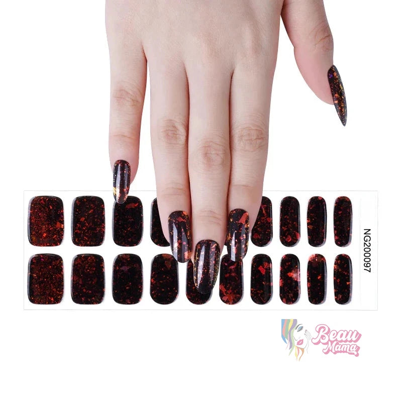 BeauMama Cinnabar Brocade Semi Cured Gel Nail Wraps