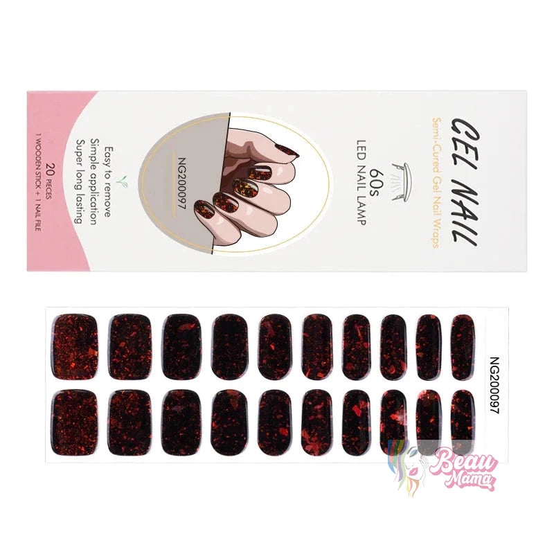 BeauMama Cinnabar Brocade Semi Cured Gel Nail Wraps