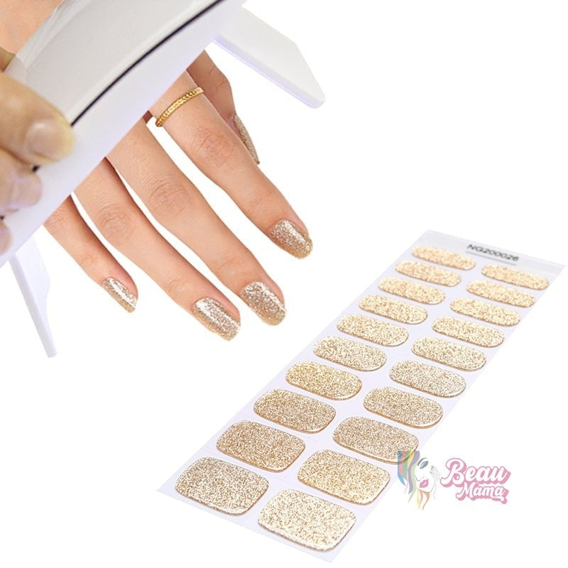 BeauMama Gold Sparkle Semi Cured Gel Nail Wraps