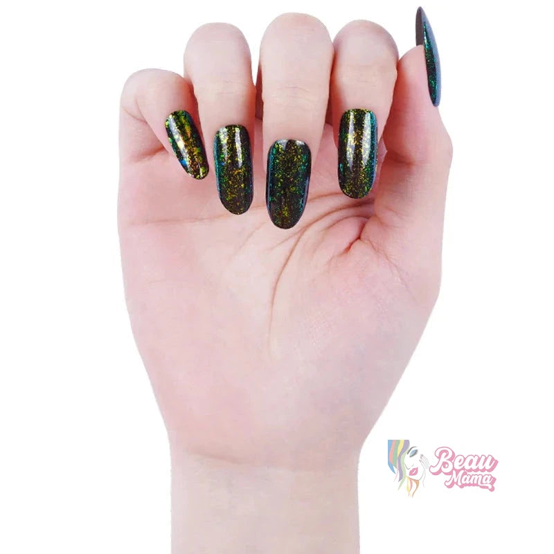 BeauMama Green Brocade Semi Cured Gel Nail Wraps