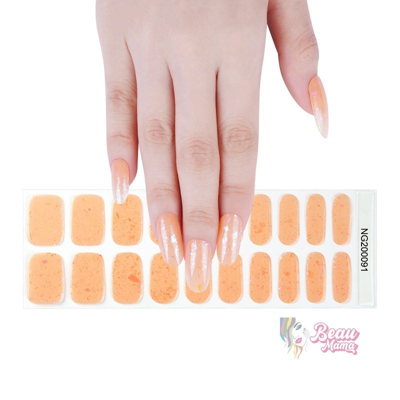 BeauMama Peach Brocade Semi Cured Gel Nail Wraps