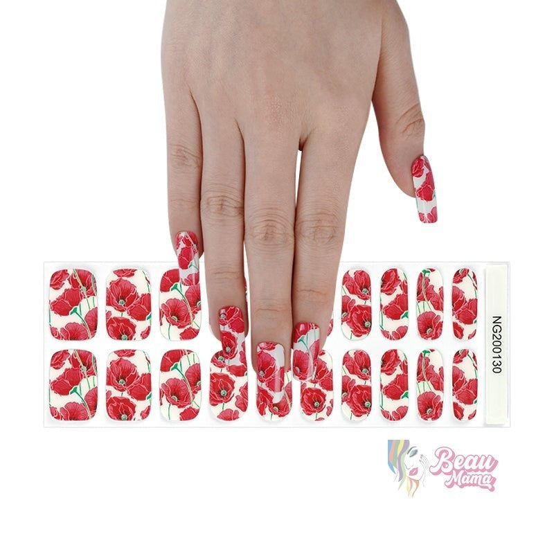 BeauMama Poppies Semi Cured Gel Nail Wraps