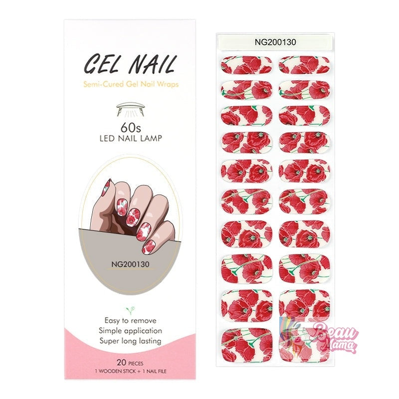 BeauMama Poppies Semi Cured Gel Nail Wraps