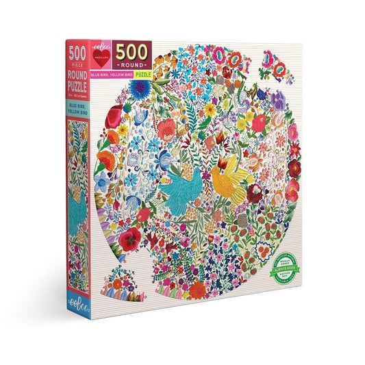 eeBoo Blue Bird Yellow Bird - 500 Piece Round Puzzle